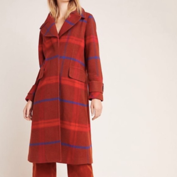 Anthropologie Jackets & Blazers - Anthropologie Plaid Jasper Coat, Dark Orange, Large, NWT